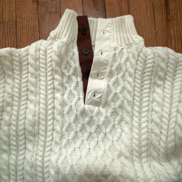 Men’s Sweater, New Size Medium, White with Brown Coller and Elbow Pads - Picture 7 of 8
